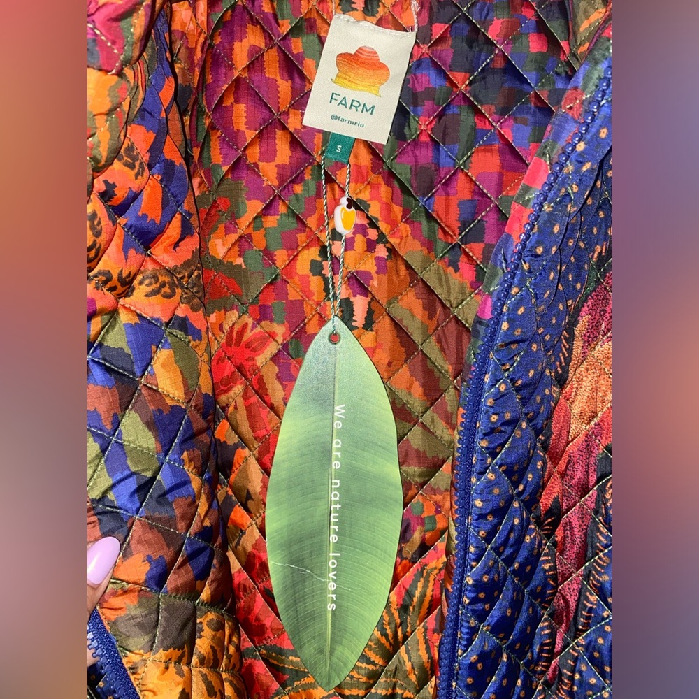 NWT Farm Rio Patchwork Midi Puffer Jacket Parrot Size Small - Picture 5 of 12